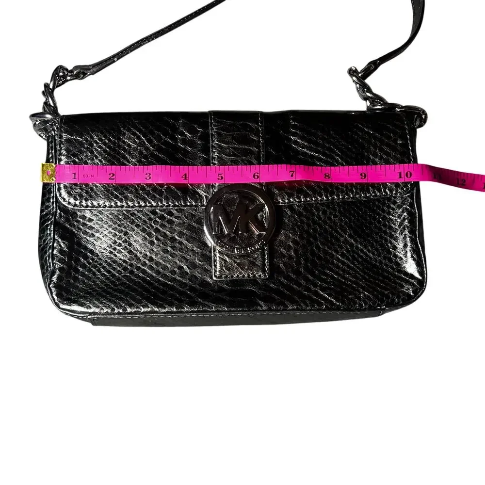 Michael Kors Fulton Small Flap Leather Shoulder Bag black Gunmetal metallic
